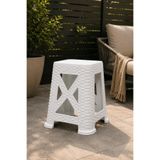 Alezy TB300 Plastik Rattan Desenli Tabure Büyük Boy 38x24cm Beyaz