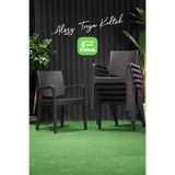 Alezy Troy Plastik Rattan Desenli Kollu Koltuk Bahçe Balkon Koltuğu 6'lı Set Kahverengi