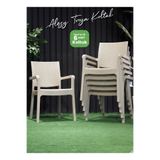 Alezy Troy Plastik Rattan Desenli Kollu Koltuk Bahçe Balkon Koltuğu 6'lı Set Krem