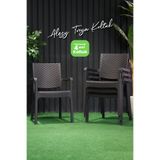 Alezy Troy Plastik Rattan Desenli Koltuk Kollu Balkon Bahçe Koltuğu 4'lü Set Kahverengi