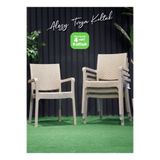 Alezy Troy Plastik Rattan Desenli Koltuk Kollu Balkon Bahçe Koltuğu 4'lü Set Krem