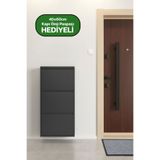 Alezy Üç Katlı Duvara Sabitlenebilir Metal Ayakkabılık 40x60 Cm Kapı Paspası Hediyeli