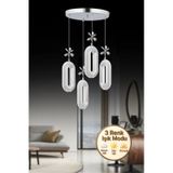 Alfa 4'lü Gümüş 3 Renk Ledli Kristal Taşlı Modern Led Avize Krom
