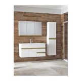 Alfa Banyo Esen Beyaz Gold 100+35 cm MDF Lavabolu Banyo Dolabı Boy Dolaplı banyo lavabo dolabı Hazır Kurulu