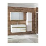 Alfa Banyo Esen Beyaz Gold 100+35 Cm Mdf Lavabolu Banyo Dolabı Boy Dolaplı Banyo Lavabo Dolabı