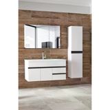 Alfa Banyo Esen Beyaz-Siyah (100+35) 135 Cm Boy Dolaplı Lavabolu Banyo Dolabı Takımı-Mdf-Hazır Kurulu