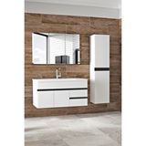 Alfa Banyo Esen Beyaz-Siyah 100+35 Cm Boy Dolaplı Seramik Lavabolu Banyo Dolabı Takımı-Mdf