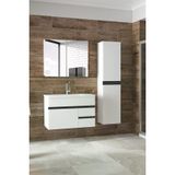 Alfa Banyo Esen Beyaz-Siyah (80+35) 115 Cm Boy Dolaplı-Ayna Dolaplı-Lavabolu Banyo Takımı-- Hazır Kurulu