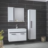 Alfa Banyo Gold Beyaz Siyah (80+35) 115 cm Boy Dolaplı lavabolu banyo dolabı-Banyo Takımı - Beyaz - Siyah