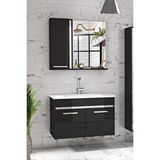 Alfa Banyo Gold Siyah Gri 80 Cm Mdf-Lavabolu Banyo Dolabı Seti