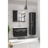 Alfa Banyo Gold Siyah Gri (80+35) 115 cm Mdf-Boy Dolaplı Lavabolu Banyo Dolabı Seti-Hazır Kurulu-
