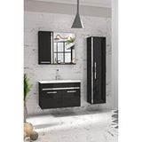 Alfa Banyo Gold Siyah Gri (80+35) 115 Cm Mdf-Boy Dolaplı Lavabolu Banyo Dolabı Seti