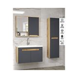 Alfa Banyo Santi (80+35) 115 Cm Komple Mdf, Lavabolu Boy Dolaplı Banyo Dolabı Seti-hazır Kurulu Antrasit