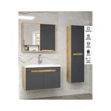 Alfa Banyo Santi (80+35) 115 cm Komple Mdf, Lavabolu Boy Dolaplı Banyo Dolabı Seti-Hazır Kurulu