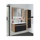 Alfa Banyo Serena Ea 100 Cm Seramik Lavabolu Banyo Dolabı Seti, Boy Dolaplı, Mdf, 100+35 Cm, Siyah