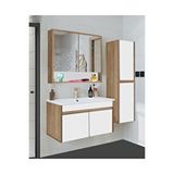 Alfa Banyo Serena Ea 80 Cm Seramik Lavabolu Banyo Dolabı Seti, Boy Dolaplı, Mdf, 80+35 Cm Bey-bey Beyaz