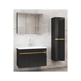 Alfa Banyo Siyah 100 Cm + 35 Cm Mdf-seramik Lavabolu Ayna Dolaplı Banyo Dolabı Takımı