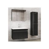 Alfa Banyo Siyah 100+35 Cm Mdf-aynalı Seramik Lavabolu Banyo Dolabı Takımı