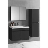Alfa Banyo Siyah 80 Cm + 35 Cm Mdf Boy Dolaplı Seramik Lavabolu Ayna Dolaplı Banyo Dolabı Takımı