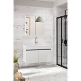 Alfa Banyo Viola-m 80 Cm Komple Mdf Banyo Dolabı, Seramik Lavabolu Banyo Dolabı Seti Hazır Kurulu-b-an Beyaz