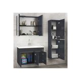 Alfa Banyo Viola3-Antrasit 80+35 Cm Mdf-Aynalı Seramik Lavabolu Banyo Dolabı Takımı--Hazır Kurulu--