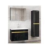 Alfa Banyo Viola3-asgold 100 +35 Cm Seramik Lavabolu Banyo Dolabı Seti, Boy Dolaplı Banyo Dolabı Siyah