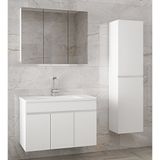 Alfa Banyo Viola3-Beyaz 100+35 cm Mdf-Aynalı Seramik Lavabolu Banyo Dolabı Takımı**demonte Değil**