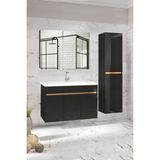 Alfa Banyo Viola3-Gold Siyah 80+35 cm Mdf-Ayna Dolaplı Seramik Lavabolu Banyo Dolabı Takımı-Hazır Kurulu