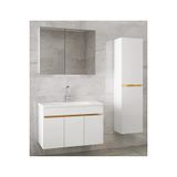 Alfa Banyo Viola3-S Beyaz 80+35 Cm Mdf-Aynalı Seramik Lavabolu Banyo Dolabı Takımı-Hazır Kurulu