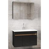 Alfa Banyo Viola3-s Siyah 100 Cm Mdf-Aynalı Seramik Lavabolu Banyo Dolabı Takımı