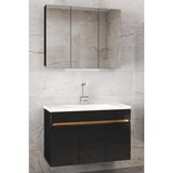 Alfa Banyo Viola3-S Siyah 100 cm Mdf-Aynalı Seramik Lavabolu Banyo Dolabı Takımı**demonte Değil**