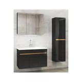 Alfa Banyo Viola3 S-Siyah 100+35 Cm Mdf-Aynalı Seramik Lavabolu Banyo Dolabı Takımı-Hazır Kurulu-