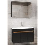 Alfa Banyo Viola3 S-Siyah 80 cm Mdf-Hazır Kurulu-Aynalı Banyo Dolabı-Lavabolu Banyo Dolabı**demonte Değil**