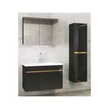 Alfa Banyo Viola3-S Siyah 80+35 Cm Mdf-Aynalı Seramik Lavabolu Banyo Dolabı Takımıhazır Kurulu