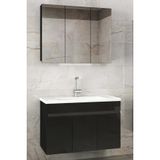 Alfa Banyo Viola3-Siyah 100 Cm Mdf-Aynalı Seramik Lavabolu Banyo Dolabı Takımı-Hazır Kurulu