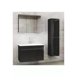 Alfa Banyo Viola3-Siyah 100+35 Cm Mdf-Aynalı Seramik Lavabolu Banyo Dolabı Takımı