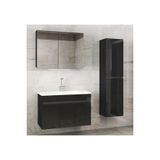 Alfa Banyo Viola3-Siyah 80+35 Cm Mdf-Aynalı Seramik Lavabolu Banyo Dolabı Takımı-Hazır Kurulu