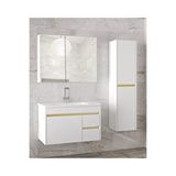 Alfa Banyo Viosen Bg-ea 80 Cm Seramik Lavabolu Banyo Dolabı Seti, Boy Dolaplı, Mdf, Hazır Kurulu-80+35 Beyaz