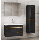 Alfa Banyo Viosen-Ea Siyah-Gold (80 35) 115 cm Çekmeceli Mdf-Boy Dolaplı-Lavabolu Banyo Dolabı Demonte Değil