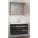 Alfa Banyo Viosen-EA Siyah-Gold 80 cm Çekmeceli MDF-Aynalı Lavabolu Banyo Dolabı Takımı