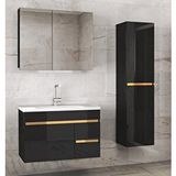 Alfa Banyo Viosen-Ea Siyah-Gold (80+35) 115 Cm Çekmeceli Mdf-Boy Dolaplı-Lavabolu Banyo Dolabı