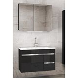 Alfa Banyo Viosen-EA Siyah-Gri 80 cm Çekmeceli MDF-Aynalı Lavabolu Banyo Dolabı Takımı