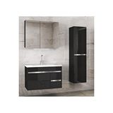 Alfa Banyo Viosen-Ea Siyah-Gri (80+35) 115 Cm Çekmeceli Mdf-Boy Dolaplı-Lavabolu Banyo Dolabı