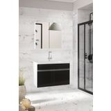 Alfa Banyo Visen EA Beyaz-Siyah Seramik Lavabolu Banyo Dolabı Takımı Komple Mdf, Hazır Kurulu