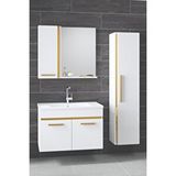 Alfa Banyo Yeni Gold Beyaz 65 cm + 35 Cm Boy Dolaplı Seramik Lavabolu Banyo Dolabı Takımı