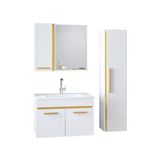 Alfa Banyo Yeni Gold Beyaz (65+35) 100 Cm Boy Dolaplı Lavabolu Banyo Dolabı Takımı--Hazır Kurulu