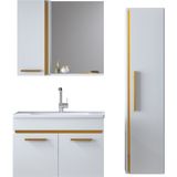 Alfa Banyo Yeni Gold Beyaz (65+35) 100 cm Boy Dolaplı Seramik Lavabolu Banyo Dolabı Takımı**demonte Değil