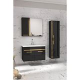 Alfa Banyo Yeni Gold Siyah 65 cm + 35 Cm Boy Dolaplı Seramik Lavabolu Banyo Dolabı Takımı-Mdf