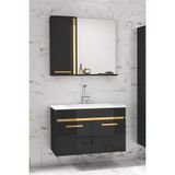 Alfa Banyo Yeni Gold Siyah 65 Cm Lavabolu Banyo Dolabı Takımı--Hazır Kurulu