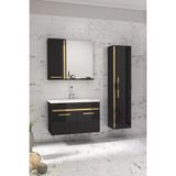 Alfa Banyo Yeni Gold Siyah (65+35) 100 Cm Boy Dolaplı Lavabolu Banyo Dolabı Takımı--Hazır Kurulu